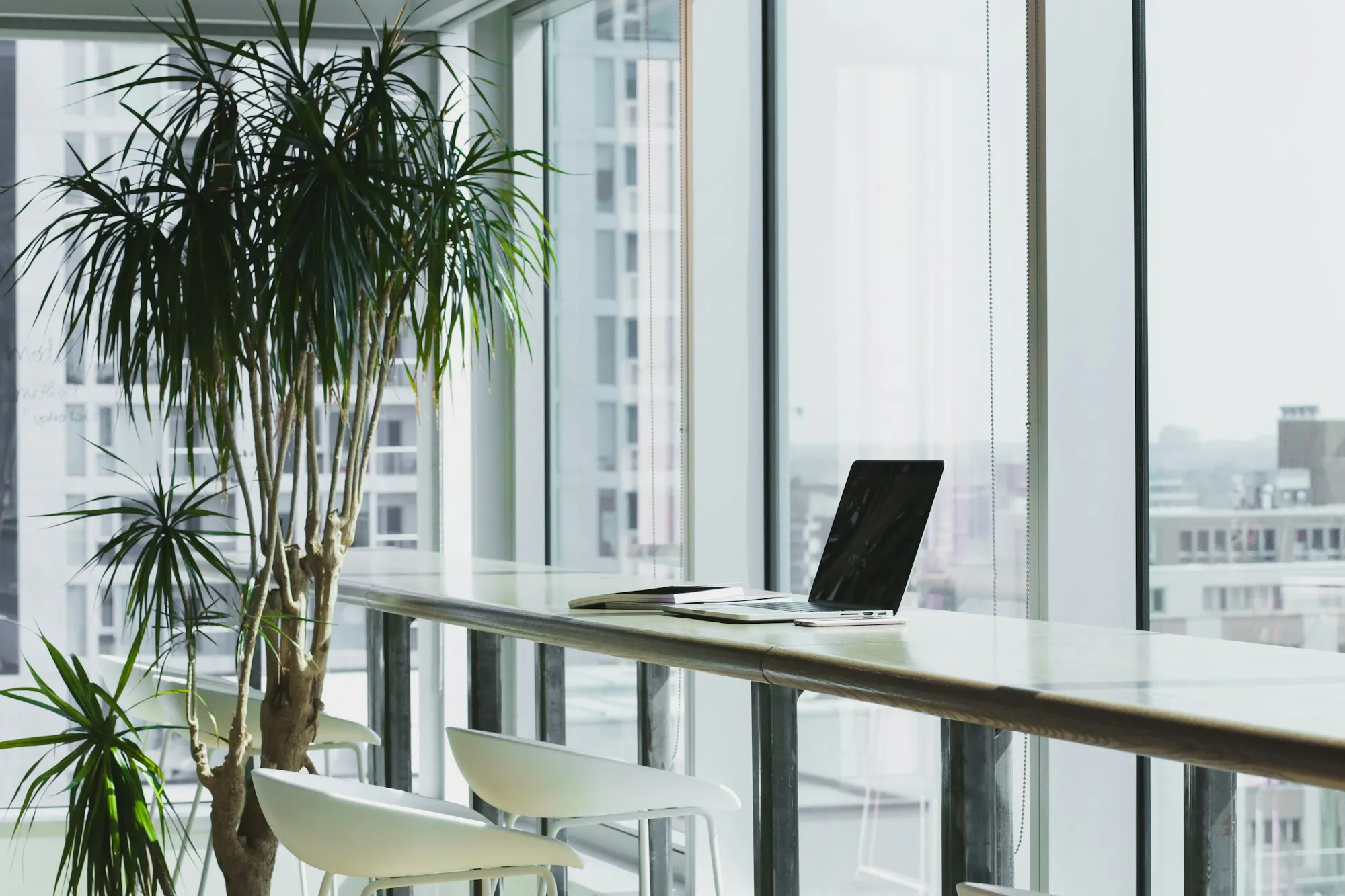 Employees working in a modern hybrid office